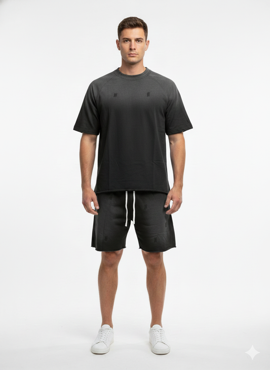 French Terry Acid Washed T-Shirt & Shorts Set