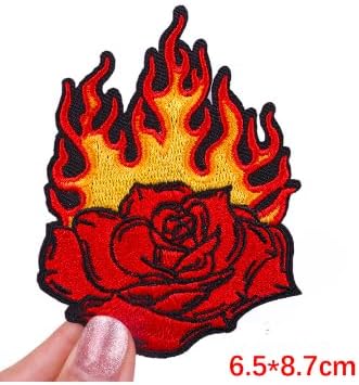 Fire on Red Rose Embroidered Patch Sew On/Iron On Patch