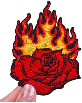 Fire on Red Rose Embroidered Patch Sew On/Iron On Patch