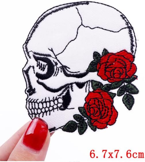 Red Rose Skull Embroidered Patch Sew On/Iron On Patch Applique