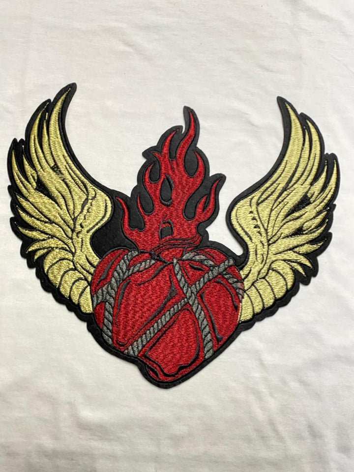 Large Patch Flames Fire Heart Embroidery Iron on Patch Heart Sew On Patch Embroidered