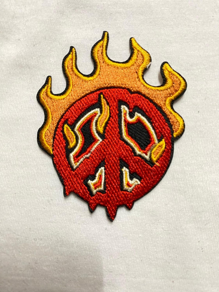 Peace Symbol Burn in Fire Iron on Embroidered Patch