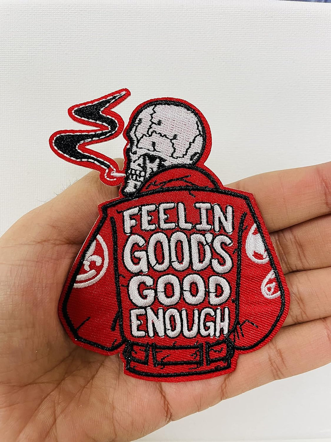 Skeleton Feeling Good Iron on Patches Embroidery Designs Velcro Iron-On Decoration Sew on Patches