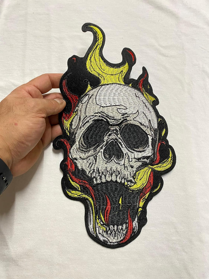 Large Patch Burning Skull Iron on Patch Skeleton Sew On Patch Embroidered