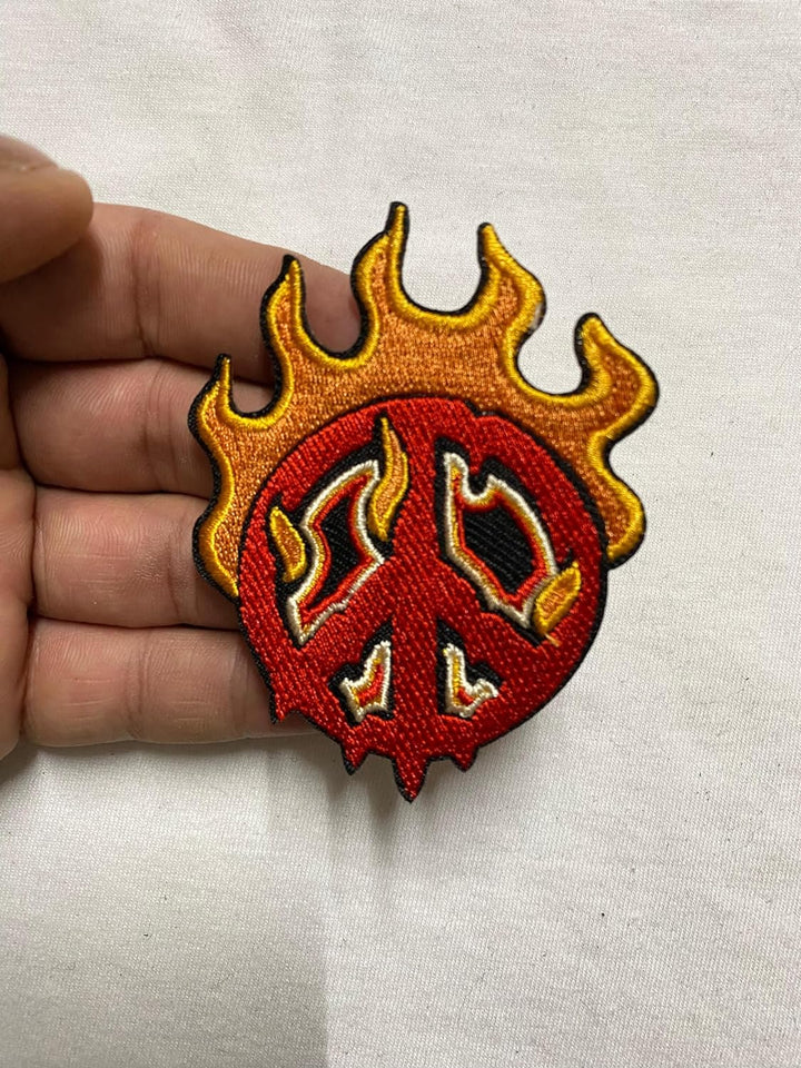 Peace Symbol Burn in Fire Iron on Embroidered Patch