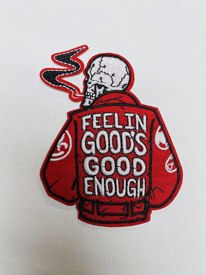 Skeleton Feeling Good Iron on Patches Embroidery Designs Velcro Iron-On Decoration Sew on Patches