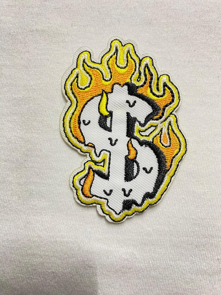 Dollar in Fire Iron on Embroidered Patch