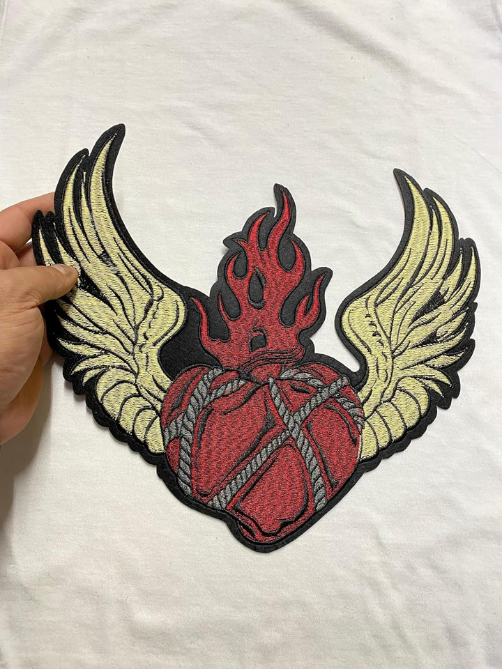 Large Patch Flames Fire Heart Embroidery Iron on Patch Heart Sew On Patch Embroidered