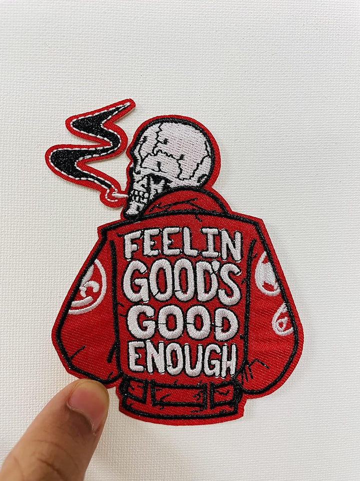 Skeleton Feeling Good Iron on Patches Embroidery Designs Velcro Iron-On Decoration Sew on Patches