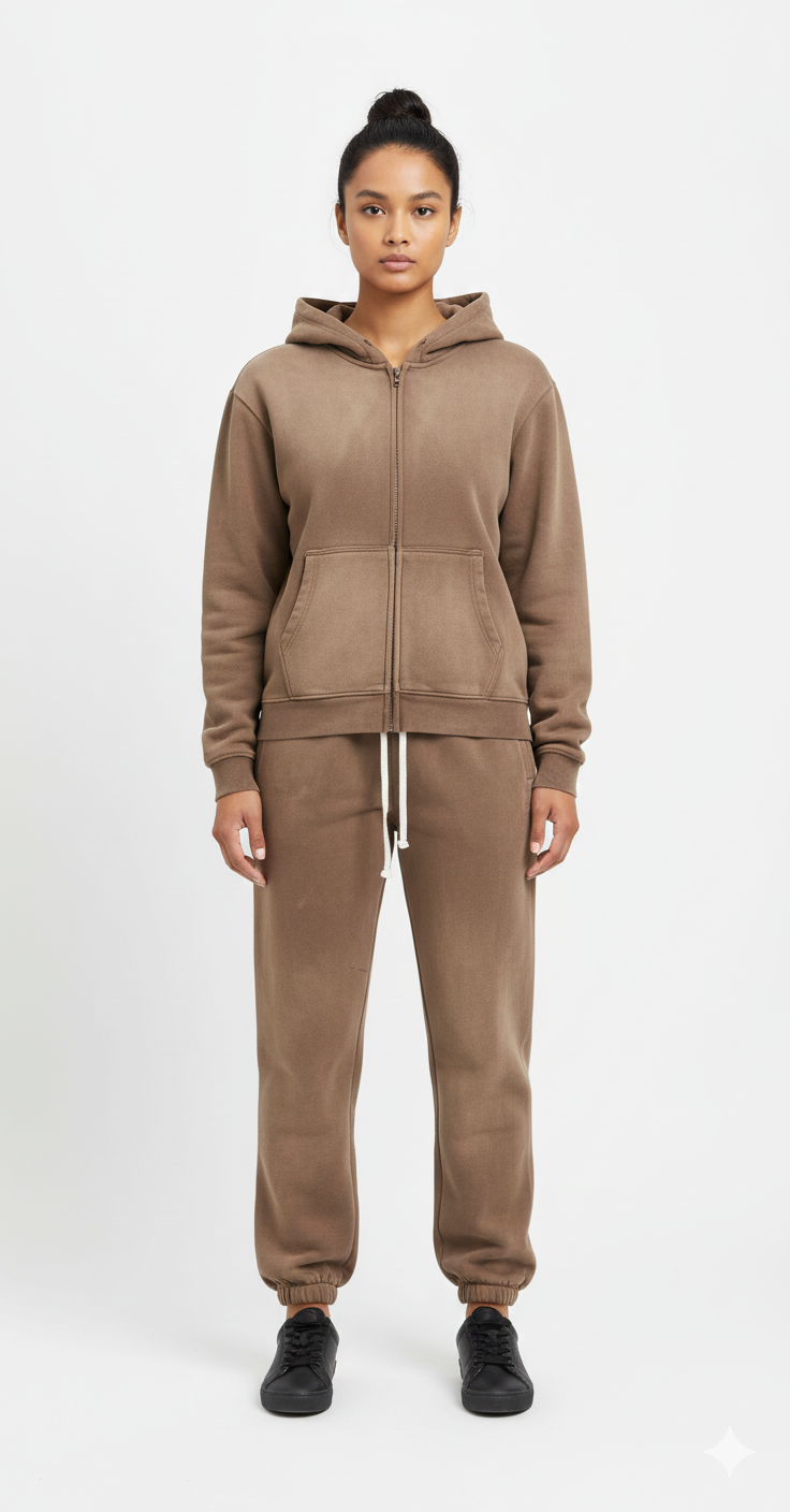 Premium Zipper Hoodie & Pants Set – Acid Wash, Crunchy  Bottoms