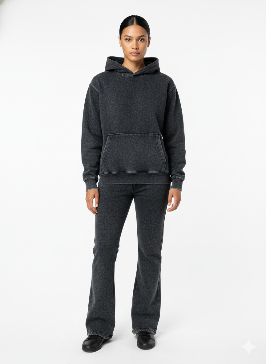 Acid Washed Zipper Hoodie & Straight Pants