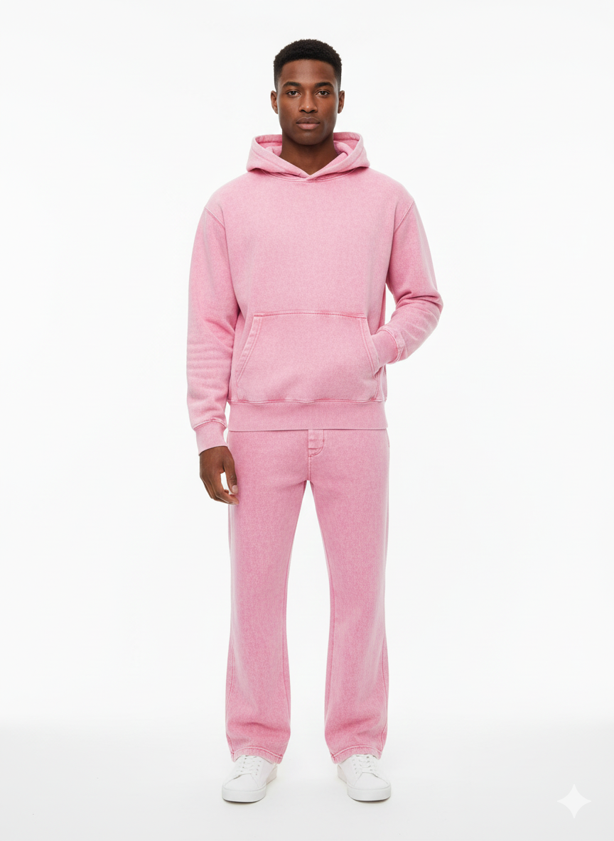 Acid Wash Pullover Hoodie Set – Straight-Leg Pants