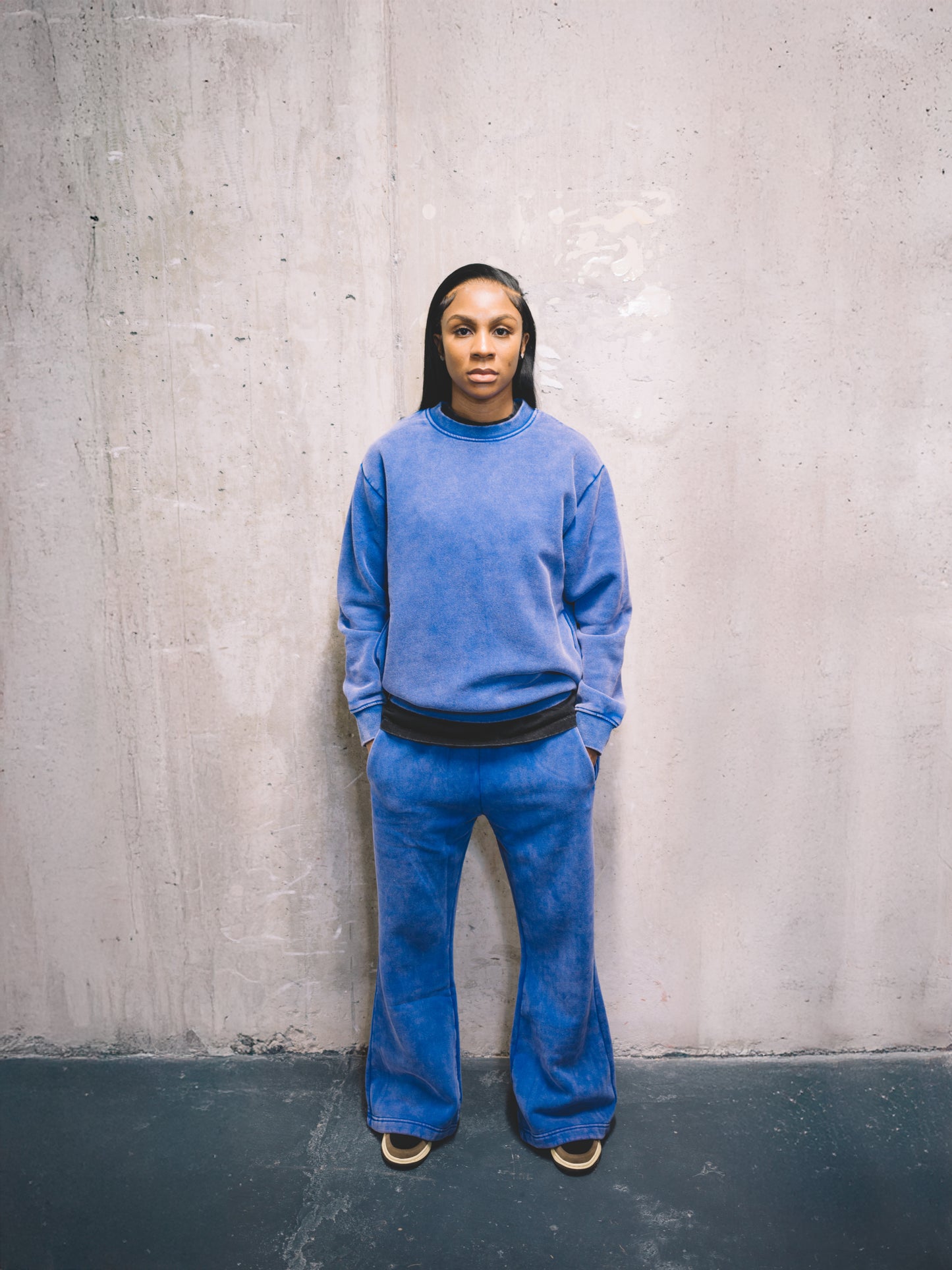 Acid Washed SweatShirt set with Flare Pant