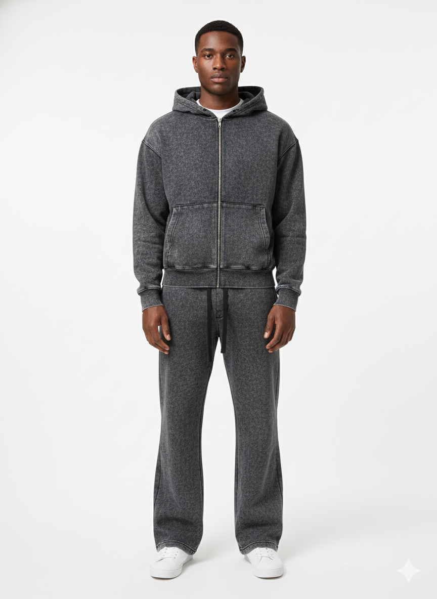 Unisex Fleece Zip-Up Hoodie Set – Full Zipper Hoodie & Straight-Leg Sweatpants