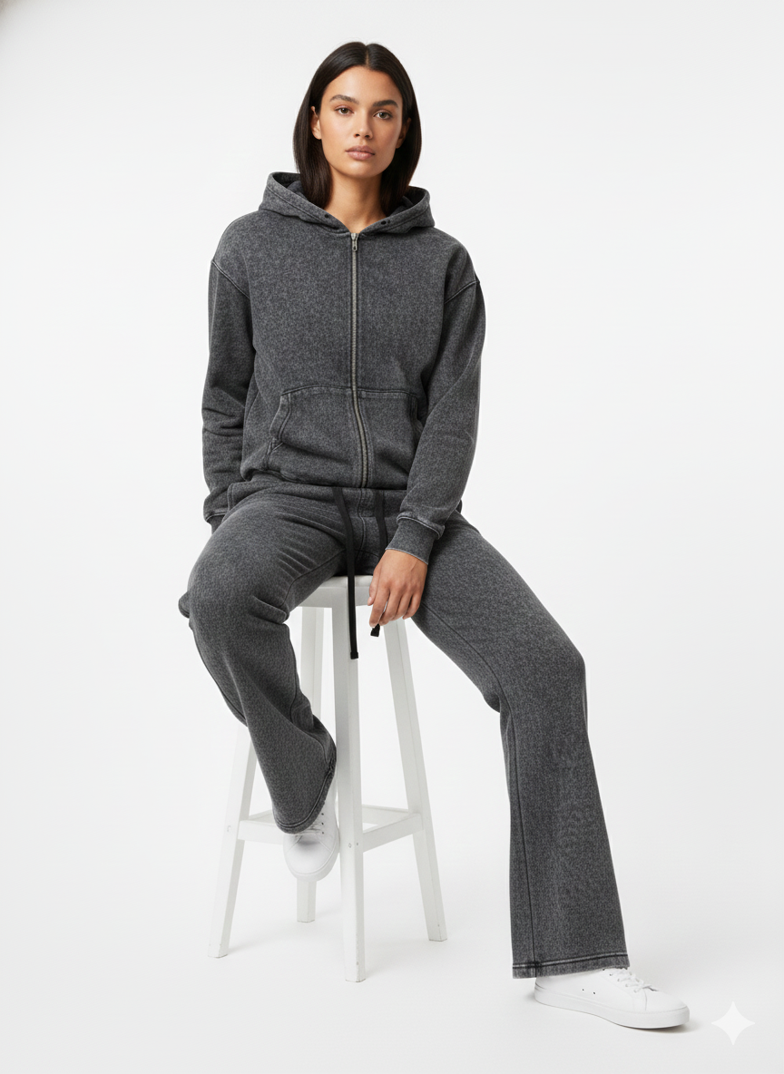 Unisex Fleece Zip-Up Hoodie Set – Full Zipper Hoodie & Straight-Leg Sweatpants