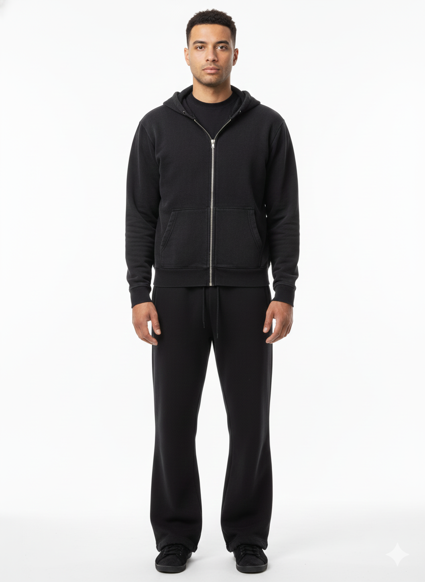 Acid Washed Zipper Hoodie & Straight Pants