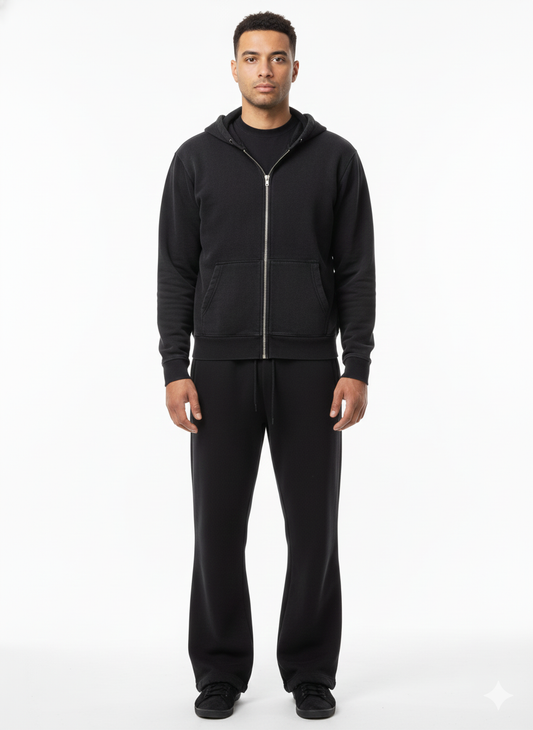 Acid Washed Zipper Hoodie & Straight Pants