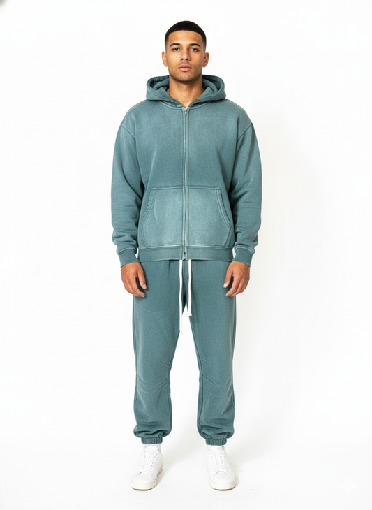 Premium Zipper Hoodie & Pants Set – Acid Wash, Crunchy  Bottoms