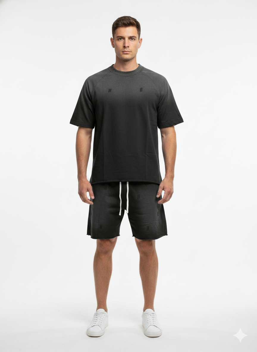 French Terry Acid Washed T-Shirt & Shorts Set