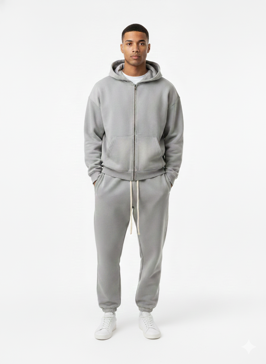 Premium Zipper Hoodie & Pants Set – Acid Wash, Crunchy  Bottoms