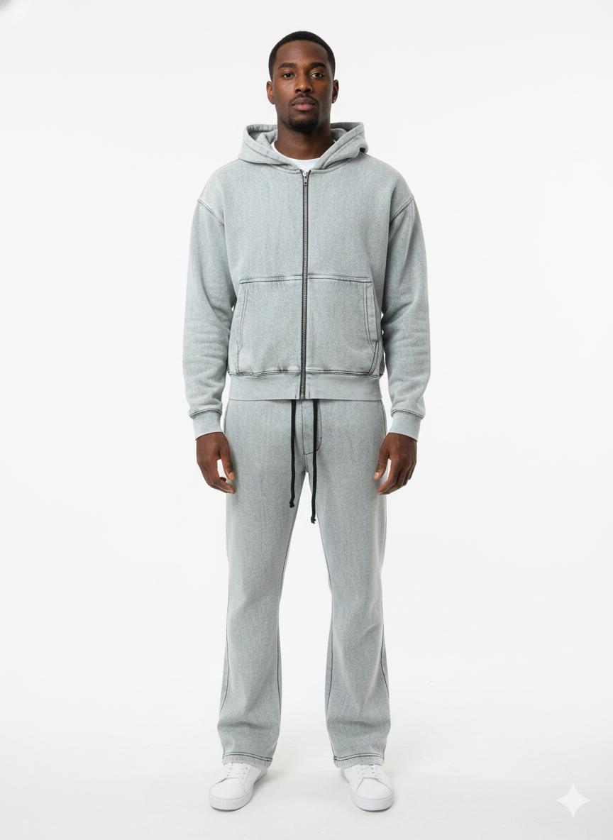 Unisex Fleece Zip-Up Hoodie Set – Full Zipper Hoodie & Straight-Leg Sweatpants