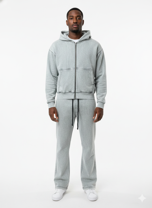 Unisex Fleece Zip-Up Hoodie Set – Full Zipper Hoodie & Straight-Leg Sweatpants