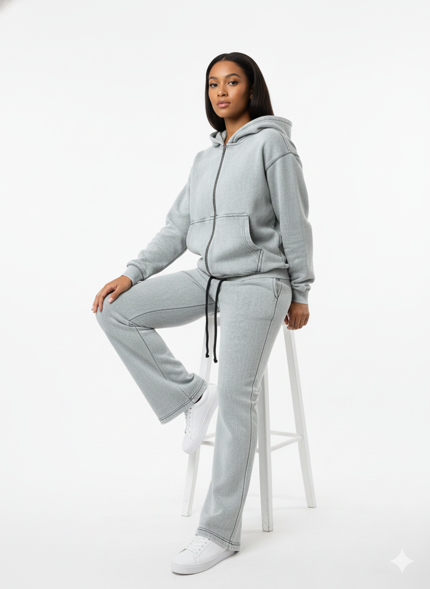 Unisex Fleece Zip-Up Hoodie Set – Full Zipper Hoodie & Straight-Leg Sweatpants