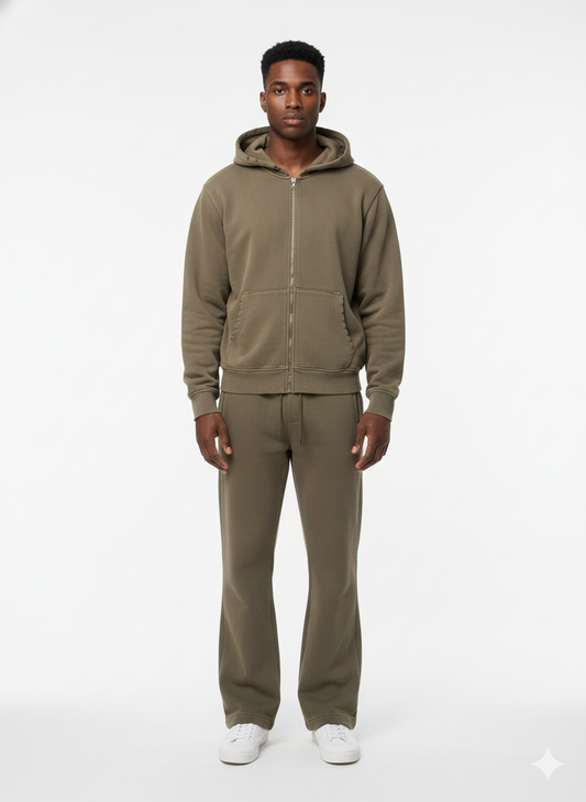 Acid Washed Zipper Hoodie & Straight Pants