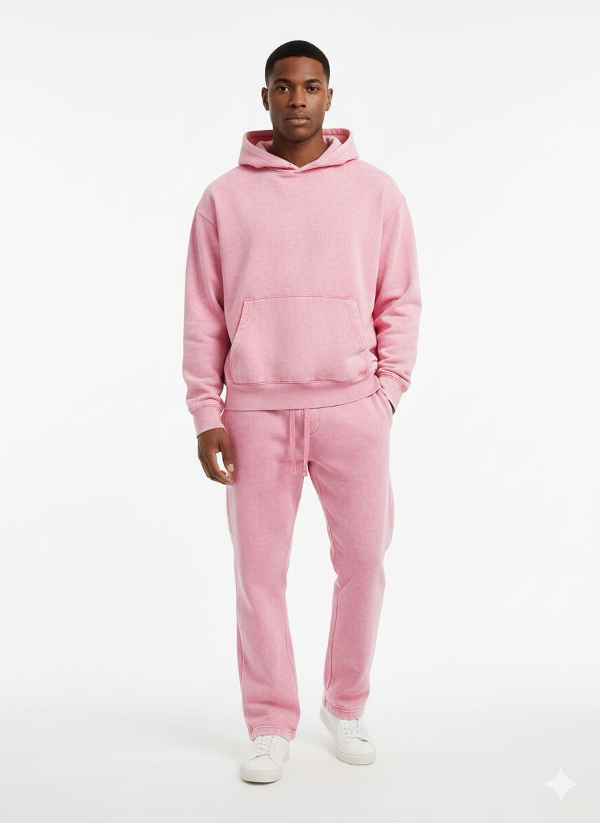 Acid Wash Pullover Hoodie Set – Straight-Leg Pants