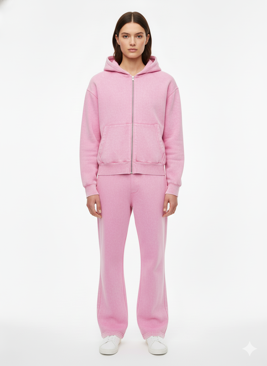 Unisex Fleece Zip-Up Hoodie Set – Full Zipper Hoodie & Straight-Leg Sweatpants
