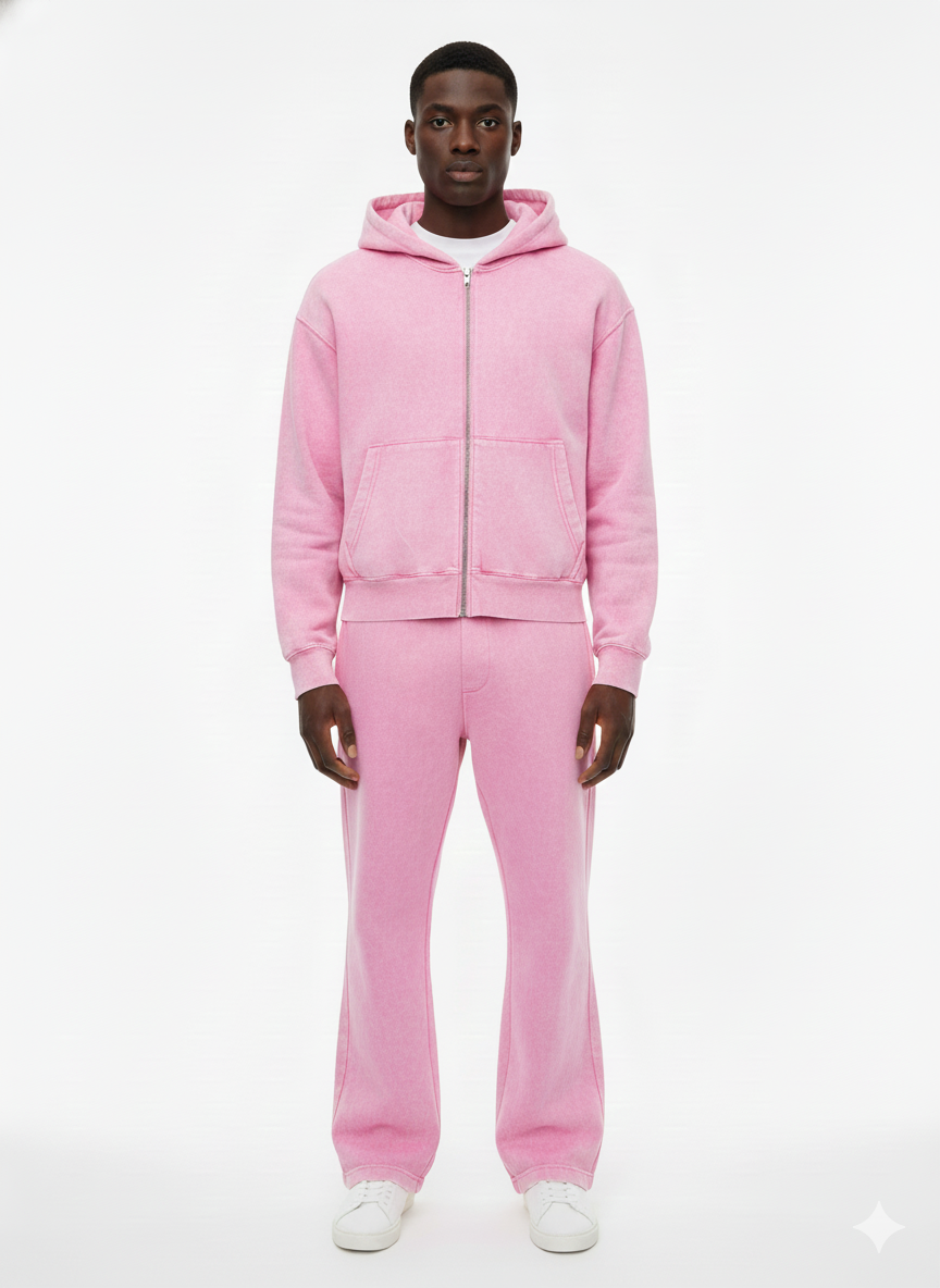 Unisex Fleece Zip-Up Hoodie Set – Full Zipper Hoodie & Straight-Leg Sweatpants