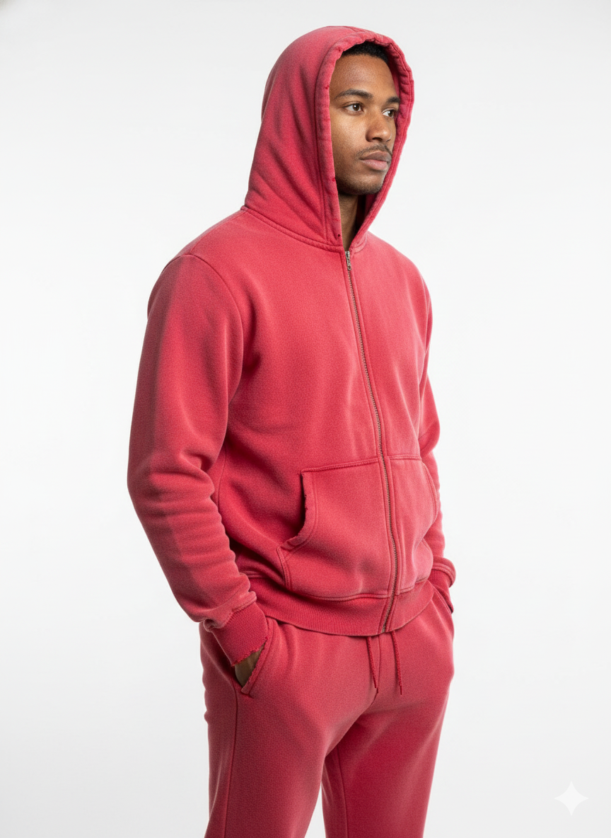 Acid Washed Zipper Hoodie & Straight Pants