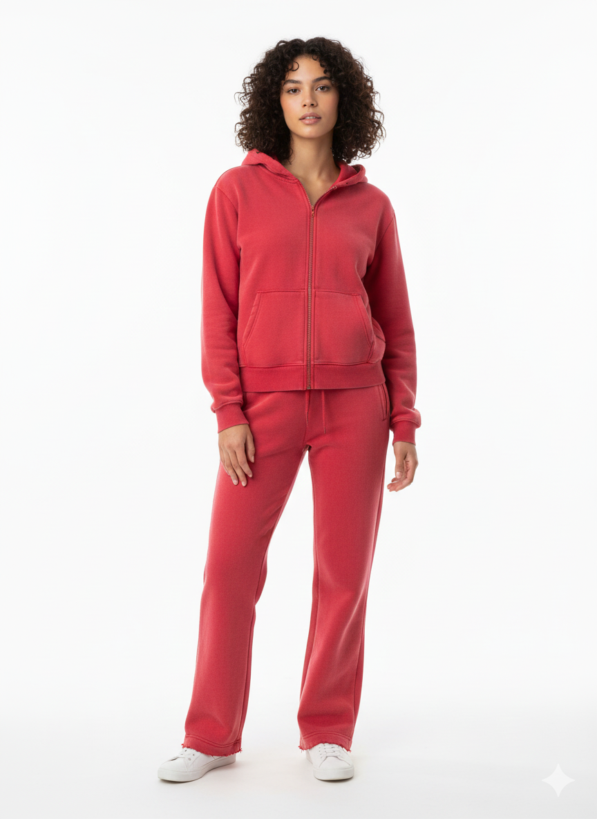 Acid Washed Zipper Hoodie & Straight Pants